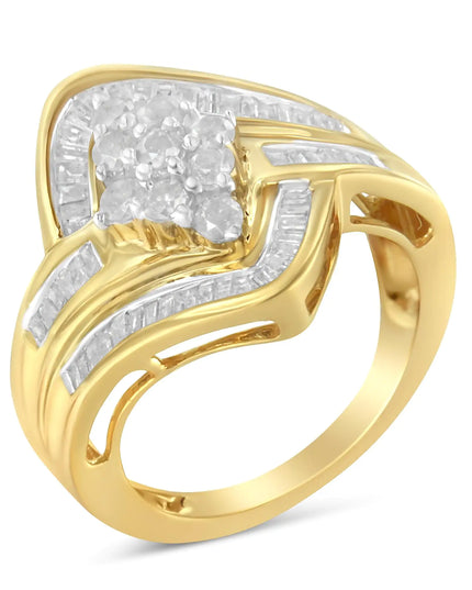 10K Yellow Gold over .925 Sterling Silver Diamond Bypass Cluster Ring (1 Cttw, I-J Color, I2-I3 Clarity)