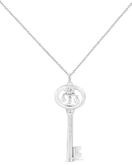 .925 Sterling Silver Diamond Accent Zodiac Key 18" Pendant Necklace (K-L Color, I1-I2 Clarity)