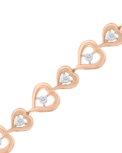 Rose Plated Sterling Silver Diamond Heart-Linked Bolo Bracelet (0.30 cttw, H-I Color, I2-I3 Clarity)