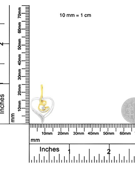 Espira 10K Two-Tone Yellow & White Gold .03 Cttw Diamond-Accented Round-Cut Diamond Swirl Open Heart 18" Pendant Necklace (I-J Color, I2-I3 Clarity)