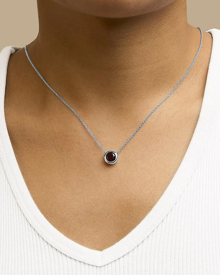 .925 Sterling Silver 7MM Bezel Set Created Purple Amethyst Pendant Necklace - 18" Inches