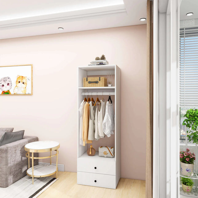 Wooden Closet Organizer System, 1 Shelf, 2 Drawers, Clothes Storage, Walk-in Closet