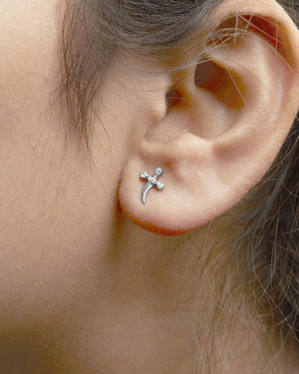 .925 Sterling Silver Diamond Accent Knife Earrings (H-I Color, I2-I3 Clarity)