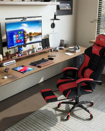 Ergonomic Gaming Chair, Black PU Leather, High-density Foam, 4supply