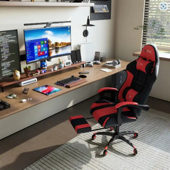 Ergonomic Gaming Chair, Black PU Leather, High-density Foam, 4supply