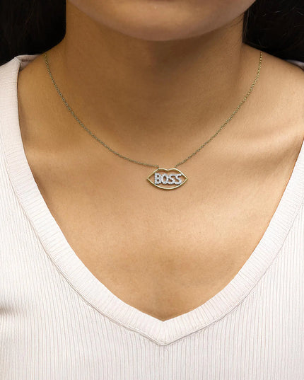14K Yellow Gold Plated Silver 1/4 Cttw Diamond "Boss" Pendant Necklace - 18 Inch
