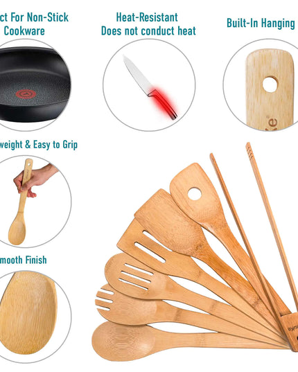 Bamboo Cooking Spoons 7-pack For Nonstick Cookware