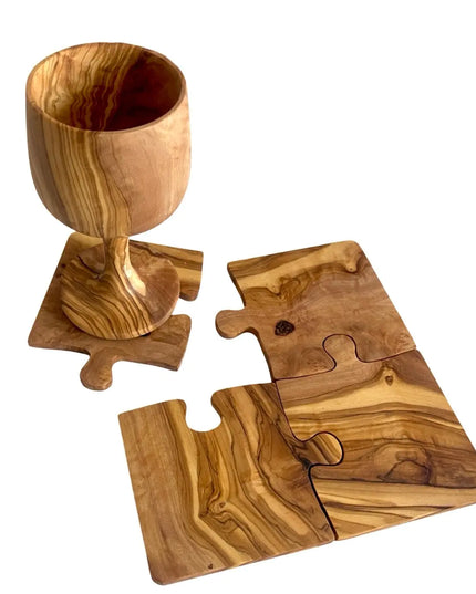 Olive Wood Coaster Puzzle 4-Pcs Set.