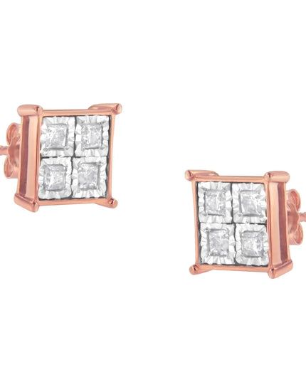 Rose Gold Plated Sterling Silver Diamond Composite Stud Earrings (3/4 cttw, J-K Color, I1-I2 Clarity)