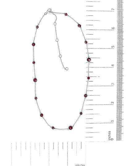 .925 Sterling Silver Checkerboard Cut Red Garnet Bezel Station Necklace - 22" Inches