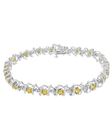 .925 Sterling Silver Lab-Grown Birthstone and 1/6 Cttw Round Diamond Tennis Bracelet (H-I Color, I1-I2 Clarity)