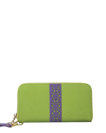 Layla Leather Wallet- Lime Green/Plum