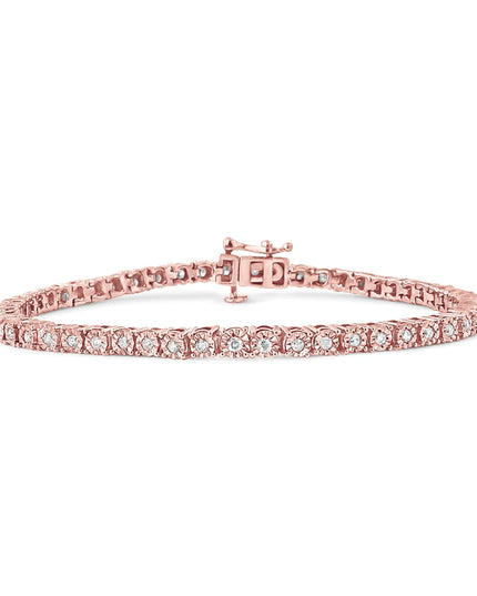 .925 Sterling Silver 1.0 Cttw Miracle-Set Diamond Round Faceted Bezel Tennis Bracelet (I-J Color, I3 Clarity)