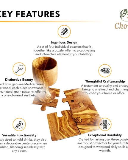 Olive Wood Coaster Puzzle 4-Pcs Set.