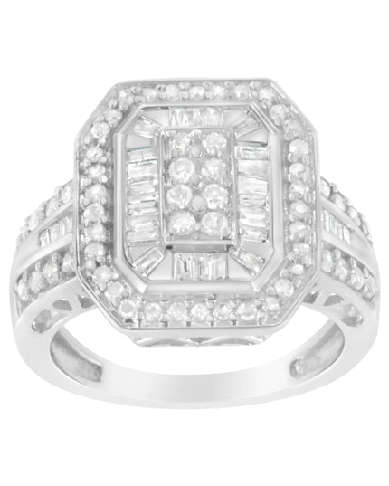 .925 Sterling Silver Round and Baguette Diamond Cathedral Ring (0.75 Cttw, H-I Color, I2-I3 Clarity)