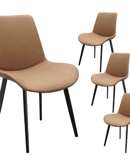 Set Of 4 Modern Brown PU Leather Dining Chairs, Metal Legs