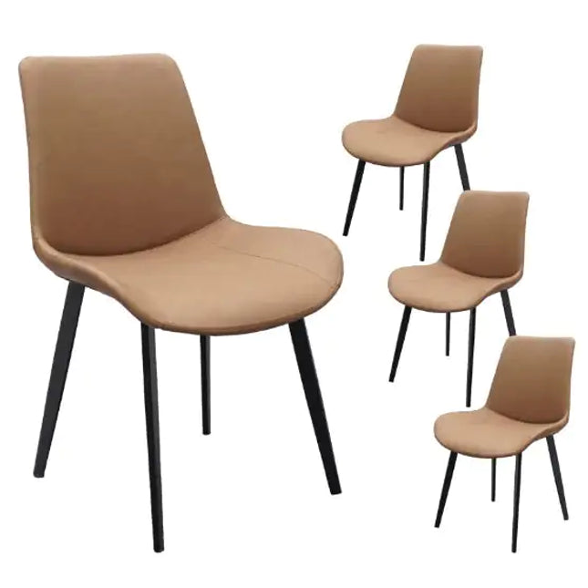 Set Of 4 Modern Brown PU Leather Dining Chairs, Metal Legs