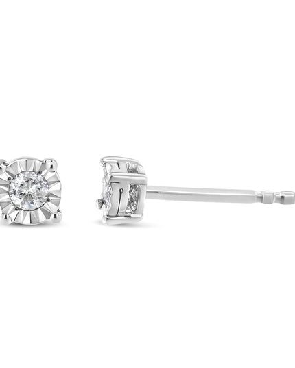 .925 Sterling Silver 1/10 Cttw Round Brilliant-Cut Diamond Miracle-Set Stud Earrings