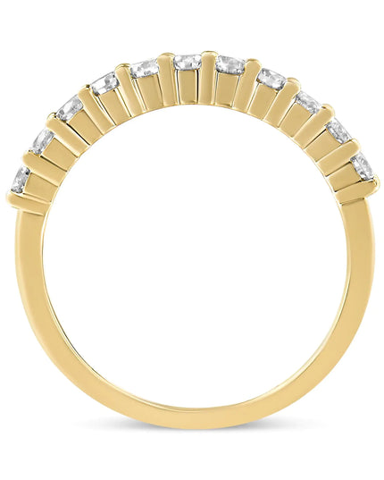 14K Yellow Gold Plated .925 Sterling Silver 1/2 cttw Shared Prong Set Brilliant Round-Cut Diamond 11 Stone Band Ring (J-K Color, SI1-SI2 Clarity)