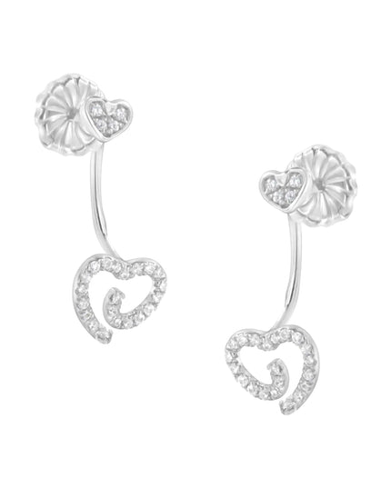 .925 Sterling Silver 1/4 Cttw Diamond Swirl Heart Front/Back Earrings (I-J Color, I2-I3 Clarity)