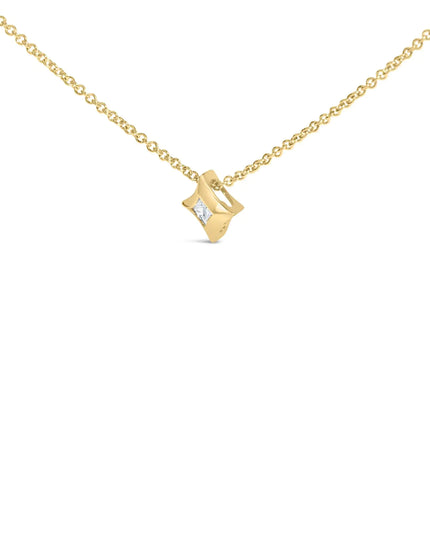 10K Gold 1/10 Cttw Bezel Set Solitaire Princess Cut Diamond Kite Shaped Pendent Necklace - 18" Inches
