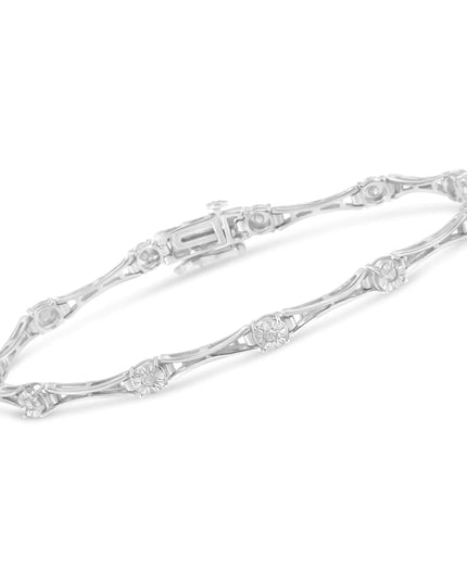 .925 Sterling Silver 1/4 Cttw Diamond Miracle-Set Flared-Bar 7" Link-Style Tennis Bracelet (I-J Color, I3 Clarity)