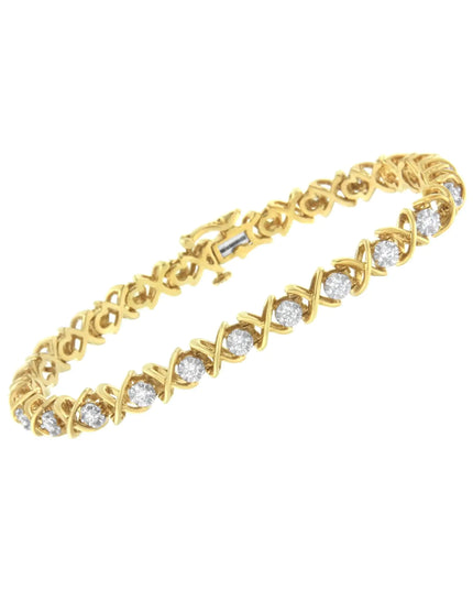 10K Yellow Gold Plated Sterling Silver 1 cttw Diamond Link Bracelet (J-K Clarity, I1-I2 Color) - Size 7"