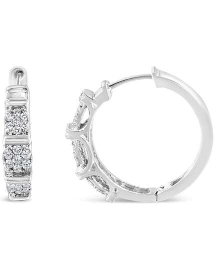 .925 Sterling Silver 1/2 Cttw Lab Grown Round Diamond Floral Cluster Hoop Earrings (F-G Color, SI1-SI2 Clarity)