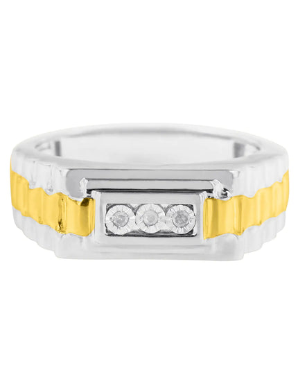 10K Yellow Gold Plated .925 Sterling Silver Diamond Accent Miracle-Set 3 Stone Ridged Band Gentlemen's Fashion Ring (I-J Color, I2-I3 Clarity)