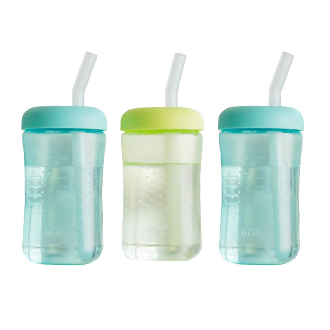 The First Years Squeeze & Sip Toddler Straw Cups – 3-Pack 7oz Sippy Cups with Silicone Straw | Soft, Squeezable Transition Cups for Ages 6+ Months