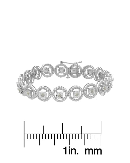 .925 Sterling Silver 1.0 Cttw Diamond Nested Circle Miracle Set Open Wheel 7" Fashion Link Bracelet (I-J Color, I3 Clarity)