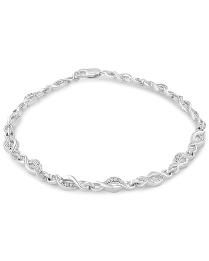 .925 Sterling Silver Prong Set Diamond Accent Curved Spiral Link Bracelet (I-J Color, I3 Clarity) - 7.25"