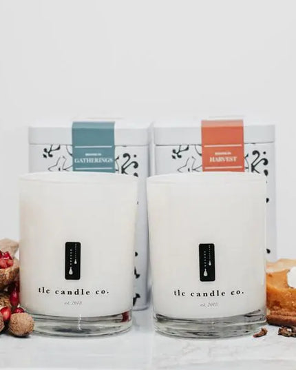 "Fall" Harvest, Pumpkin and Gatherings, Pomegranate Luxury 2-Wick Soy Candle Gift Set