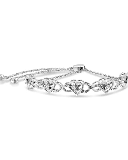 .925 Sterling Silver Diamond Accent Interlocking Infinity and Heart 4”-10” Adjustable Bolo Tennis Bolo Bracelet (H-I Color, I2-I3 Clarity)