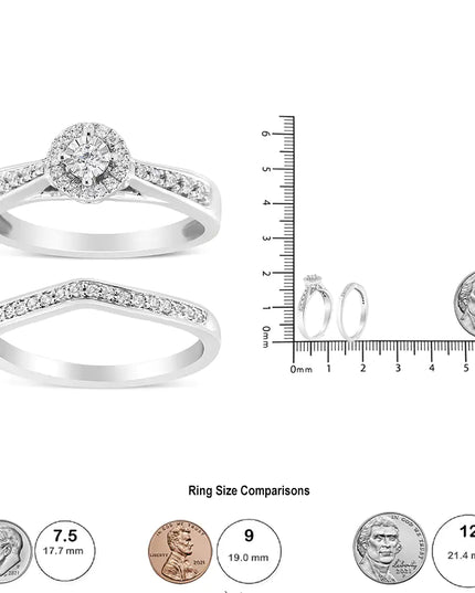.925 Sterling Silver 1/3 Cttw Diamond Halo and Pave Shank Engagement Ring Set (I-J Color, I3 Clarity)