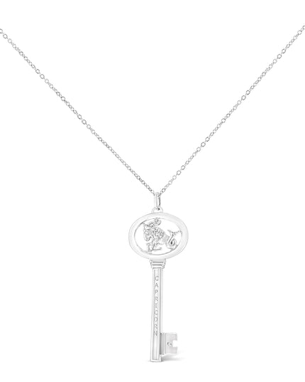 .925 Sterling Silver Diamond Accent Zodiac Key 18" Pendant Necklace (K-L Color, I1-I2 Clarity)