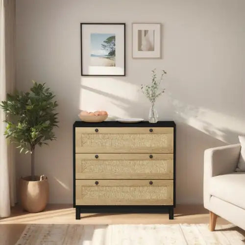 3-Drawer Woven Rope Storage Cabinet – Ideal for Bedroom, Living Room, Dining Room, or Hallway