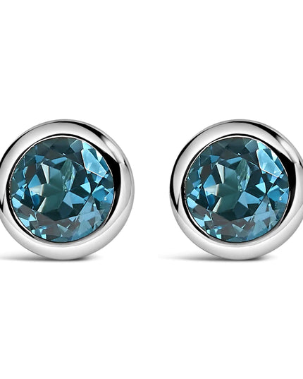 .925 Sterling Silver 6MM Bezel Set Created Gemstone Solitaire Stud Earrings