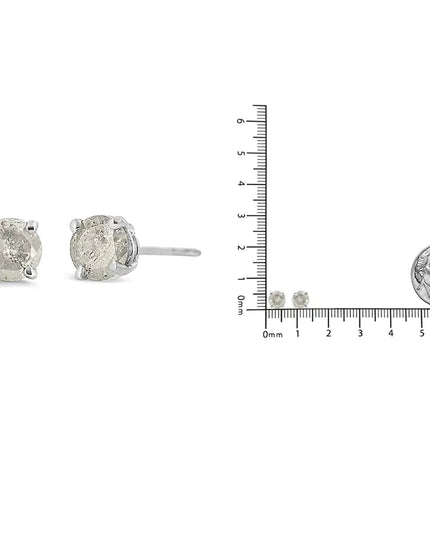 .925 Sterling Silver 4-Prong Round-cut "Salt and Pepper" Diamond Classic Stud Earrings (I-J Color, I3 Clarity)