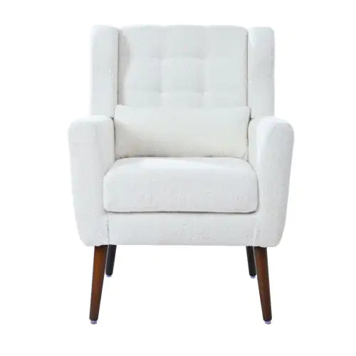 Contemporary Teddy Fabric Lounge Chair – White Upholstered Armchair for Bedroom or Living Room