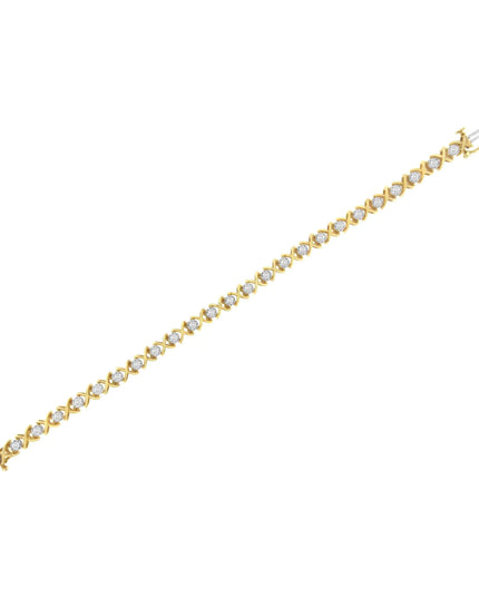 10K Yellow Gold Plated Sterling Silver 1 cttw Diamond Link Bracelet (J-K Clarity, I1-I2 Color) - Size 7"