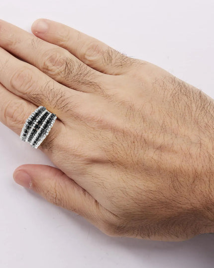 14K Yellow Gold Plated .925 Sterling Silver 1 3/4 Cttw Treated Black and White Alternating Diamond Multi Row Band Ring (Black / I-J Color, I2-I3 Clarity)