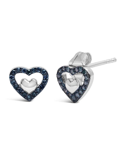925 Sterling Silver 1/6 Cttw Diamond Open Double Heart Stud Earrings - Choice of Diamond Color