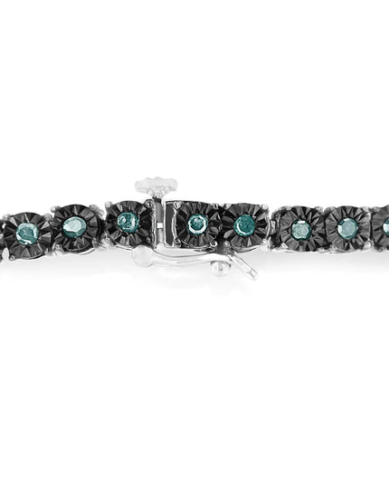 Black Rhodium Plated .925 Sterling Silver 1.0 Cttw Diamond Miracle Tennis Bracelet (Enhanced Blue Color, I3 Clarity) - 7"