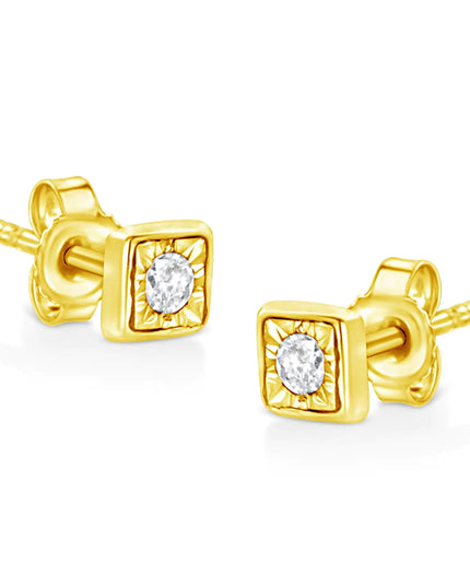 10K Yellow Gold Plated .925 Sterling Silver 1/10 Cttw Miracle-Set Diamond Stud Earrings - Choice of Shapes