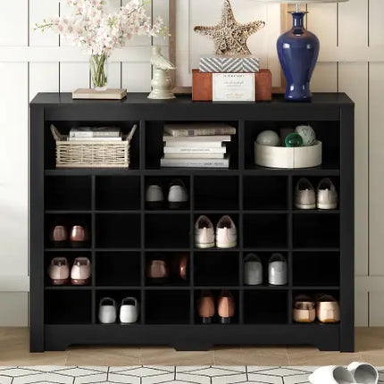 24-shoe Cabinet Console, Modern Design, Curved Base, Multifunctional Sideboard, High Quality, Black