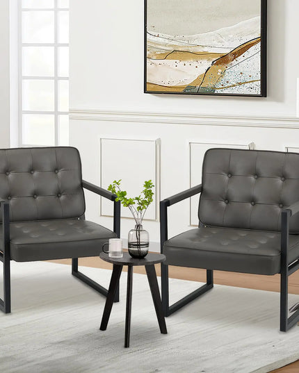 Mid-Century Modern Faux Leather Accent Chair, set of 2