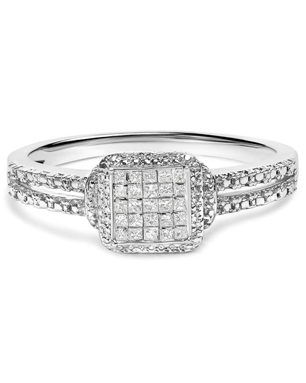 .925 Sterling Silver 1/4 Cttw Princess-cut Diamond Composite Ring with Beaded Halo (H-I Color, SI1-SI2 Clarity)