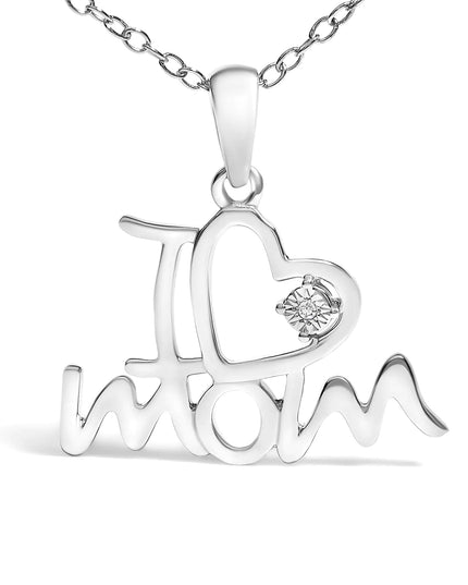 .925 Sterling Silver Diamond Accent "I Love Mom" Heart Pendant Necklace (J-K Color, I2-I3 Clarity) - 18" Inches