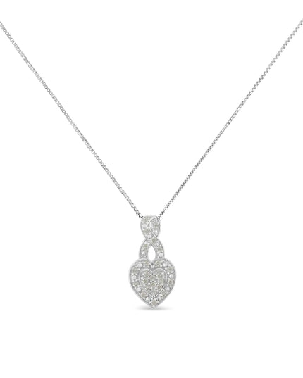 .925 Sterling Silver 1/3 Cttw Diamond Awareness Ribbon Halo Heart 18" Pendant Necklace (I-J Color, I2-I3 Clarity)